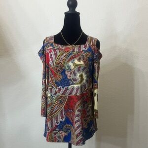 Chico's Multicolor Paisley Cold Shoulder Blouse